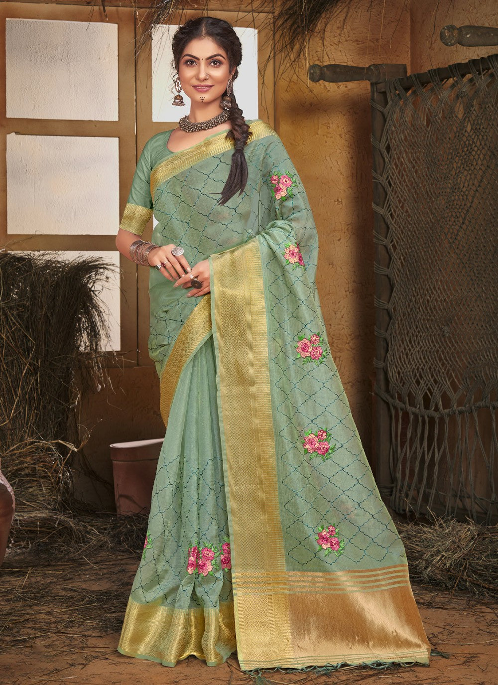 Trendy Fancy Work Organza Saree - S2269