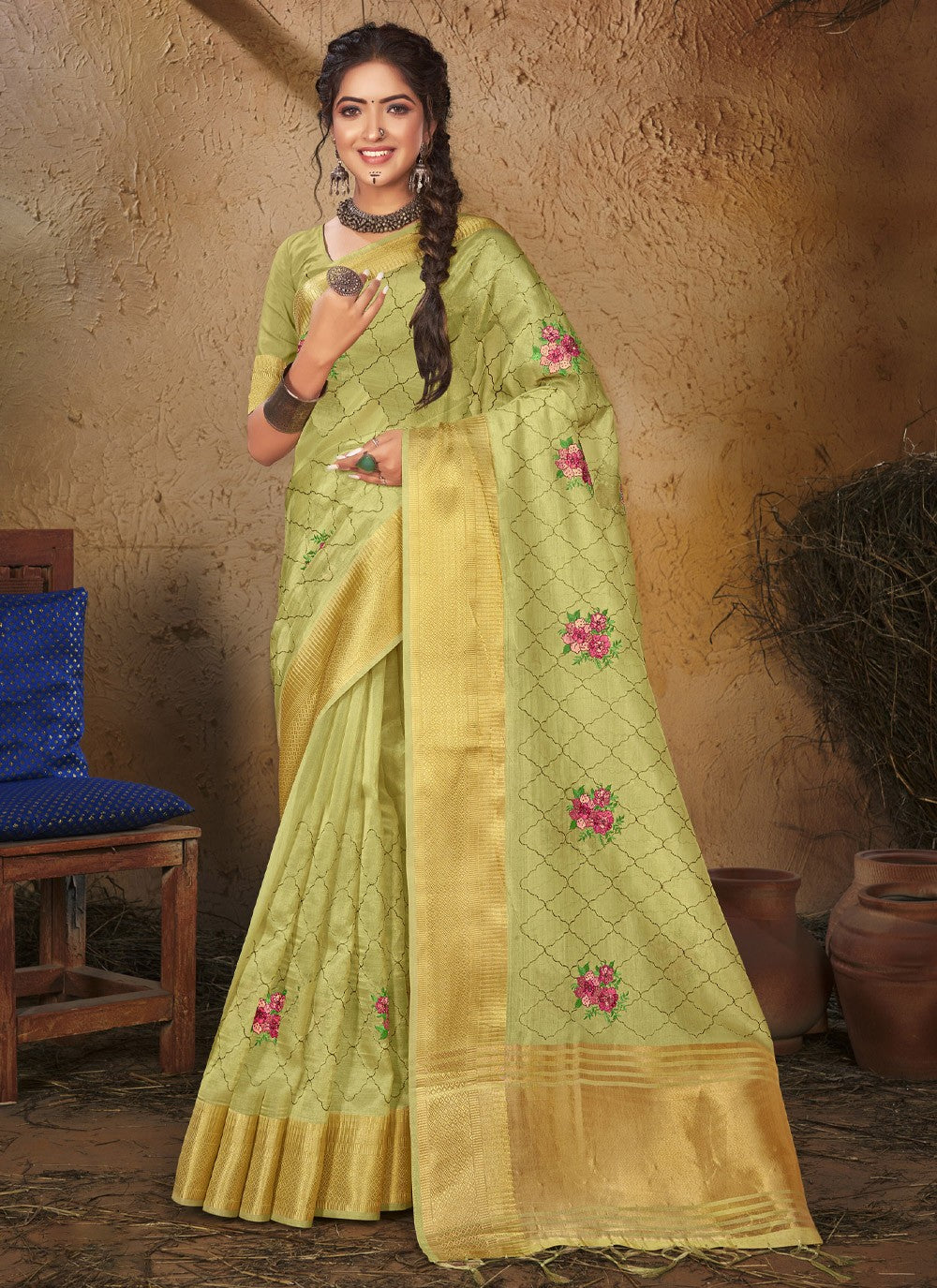 Trendy Fancy Work Organza Saree - S2269