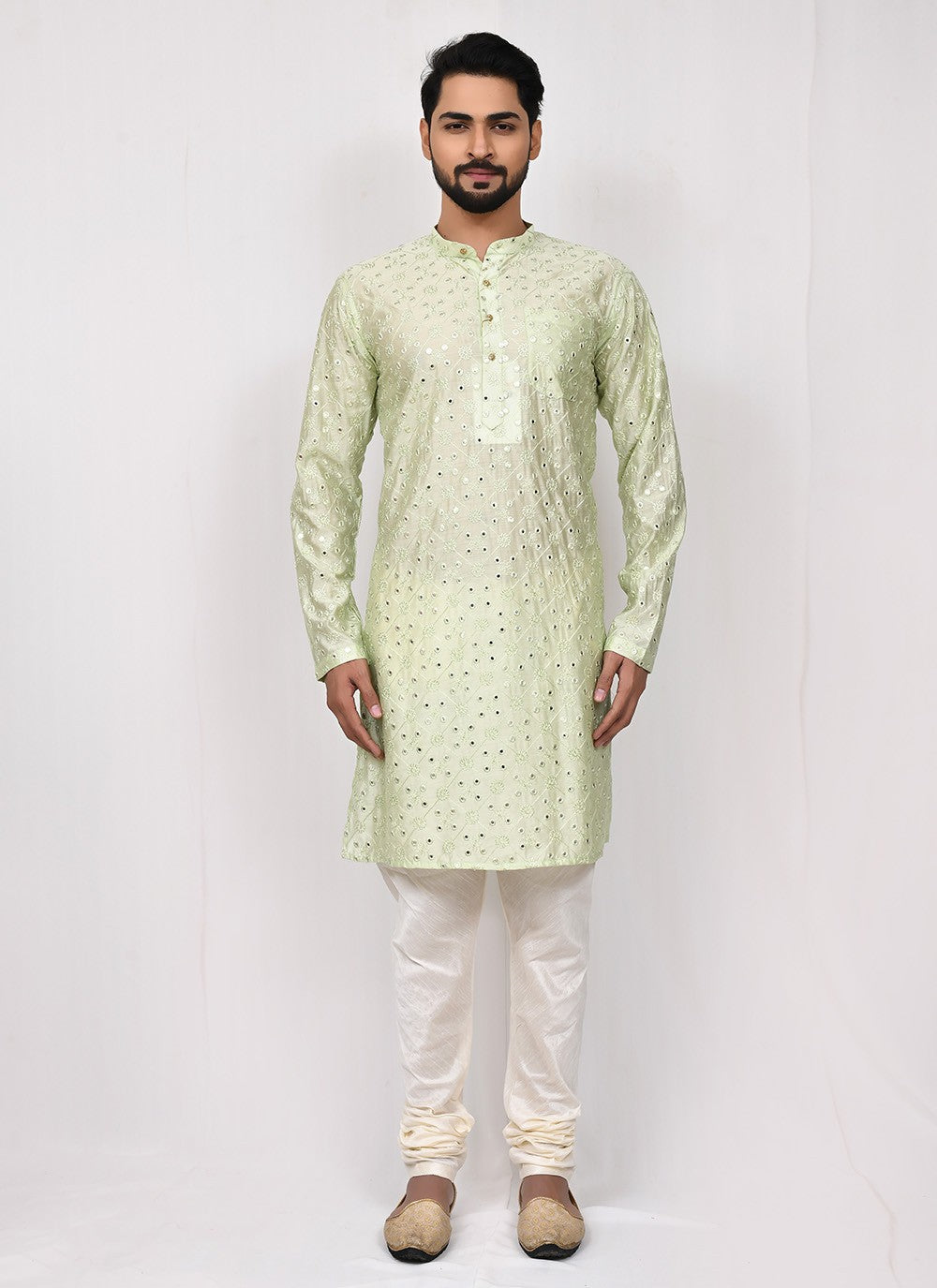 Embroidered Art Silk Green Kurta Pyjama - M2510