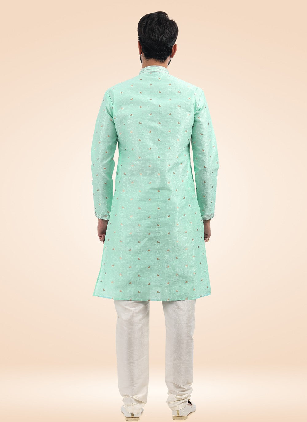 Fancy Work Banarasi Jacquard Green Kurta Pyjama - M4572