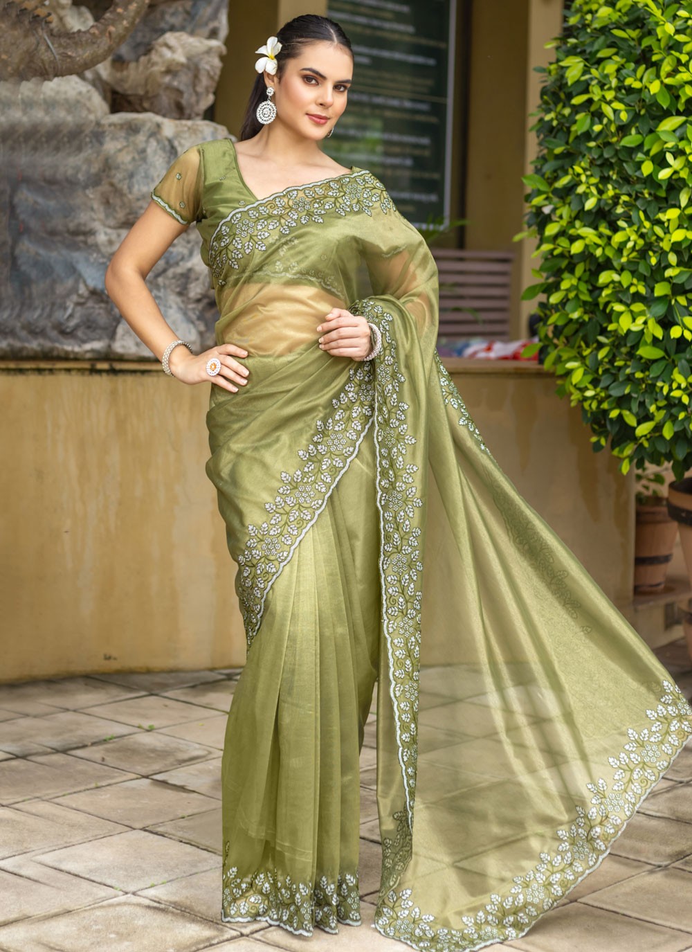 Classic Border Work Net Saree - S7943