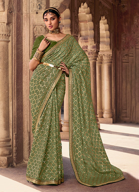 Designer Embroidered Organza Saree - S3169