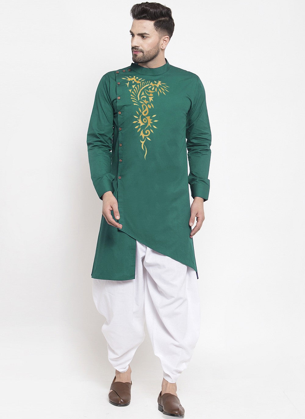 Embroidered Polly Cotton Green Dhoti Kurta - M2080