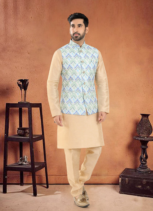 Embroidered Silk Green Kurta Payjama With Jacket - M8138