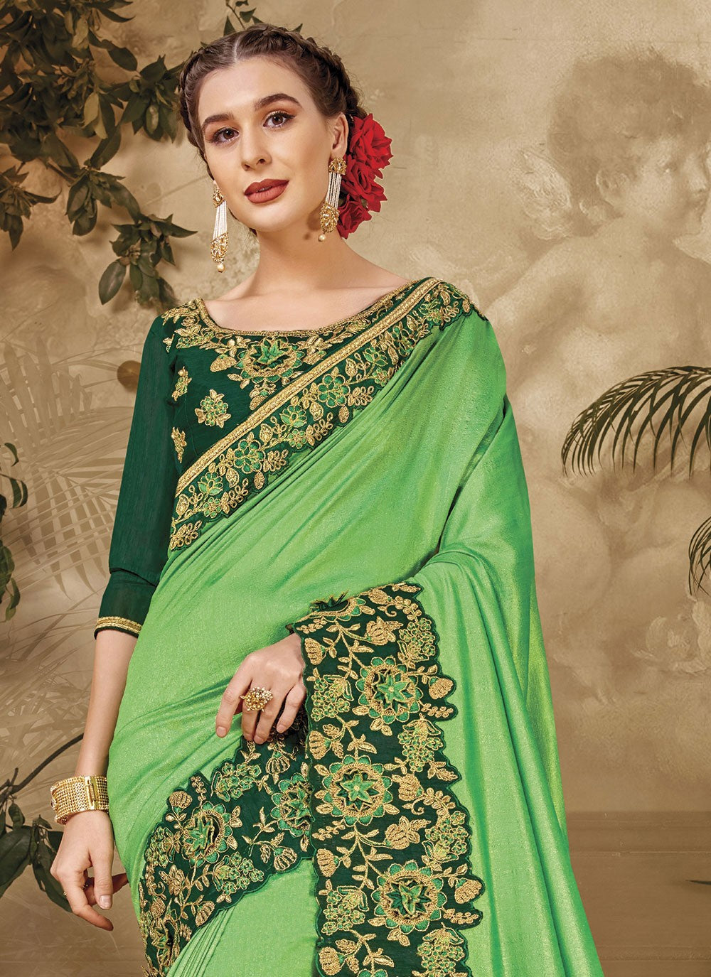 Trendy Embroidered Vichitra Silk Saree - S4805