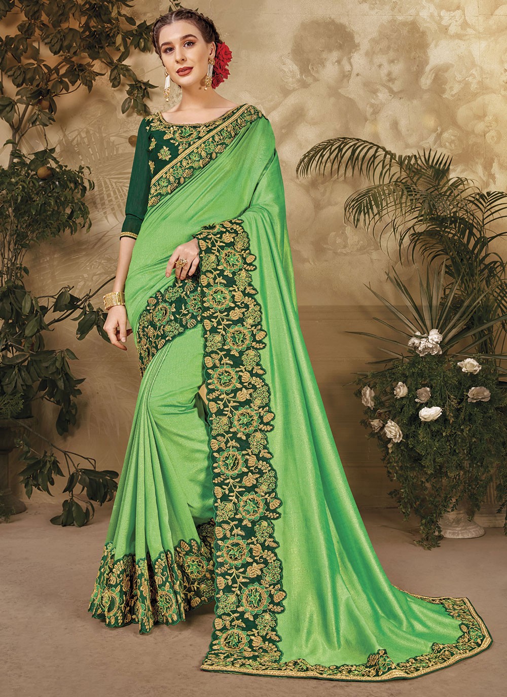 Trendy Embroidered Vichitra Silk Saree - S4805