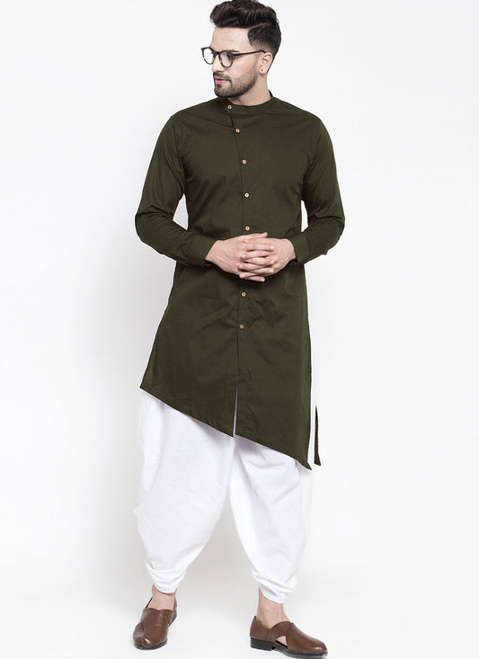 Plain Blended Cotton Green Dhoti Kurta - M4475