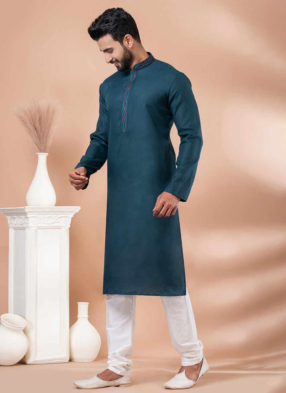 Plain Cotton Green Kurta Pyjama - M6963