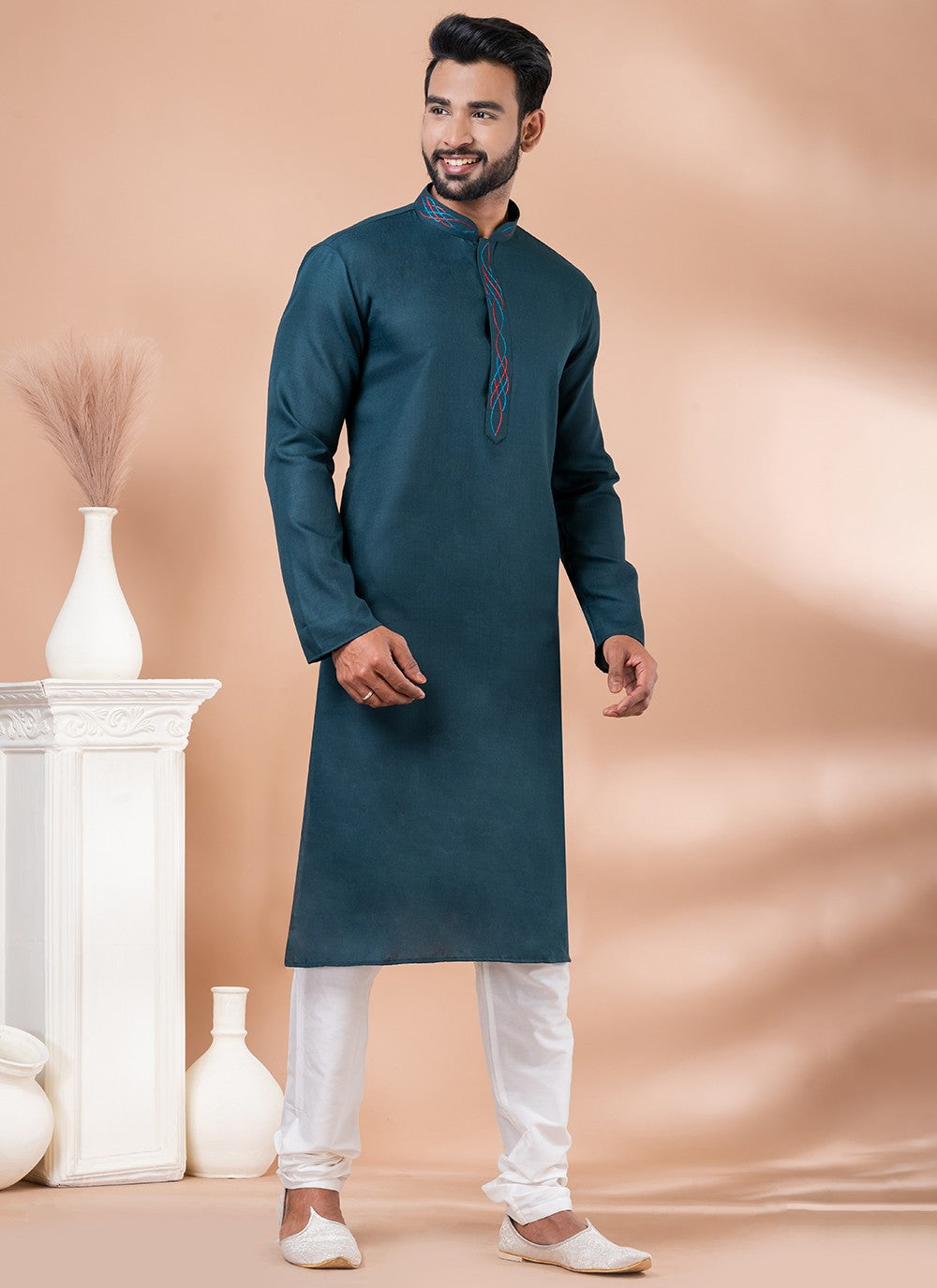 Plain Cotton Green Kurta Pyjama - M6963