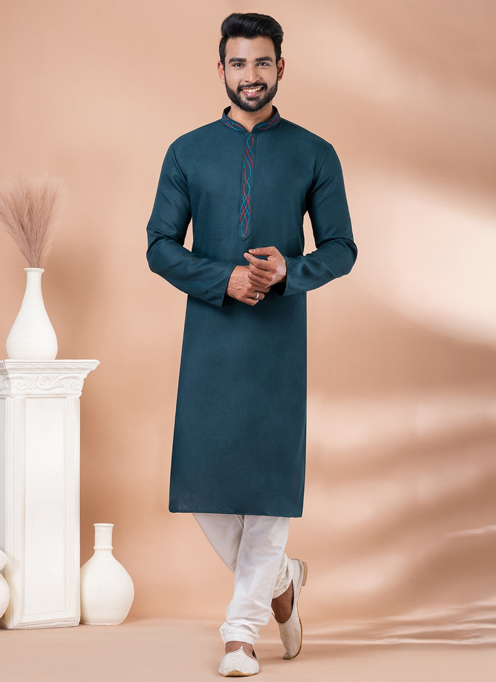 Plain Cotton Green Kurta Pyjama - M6963