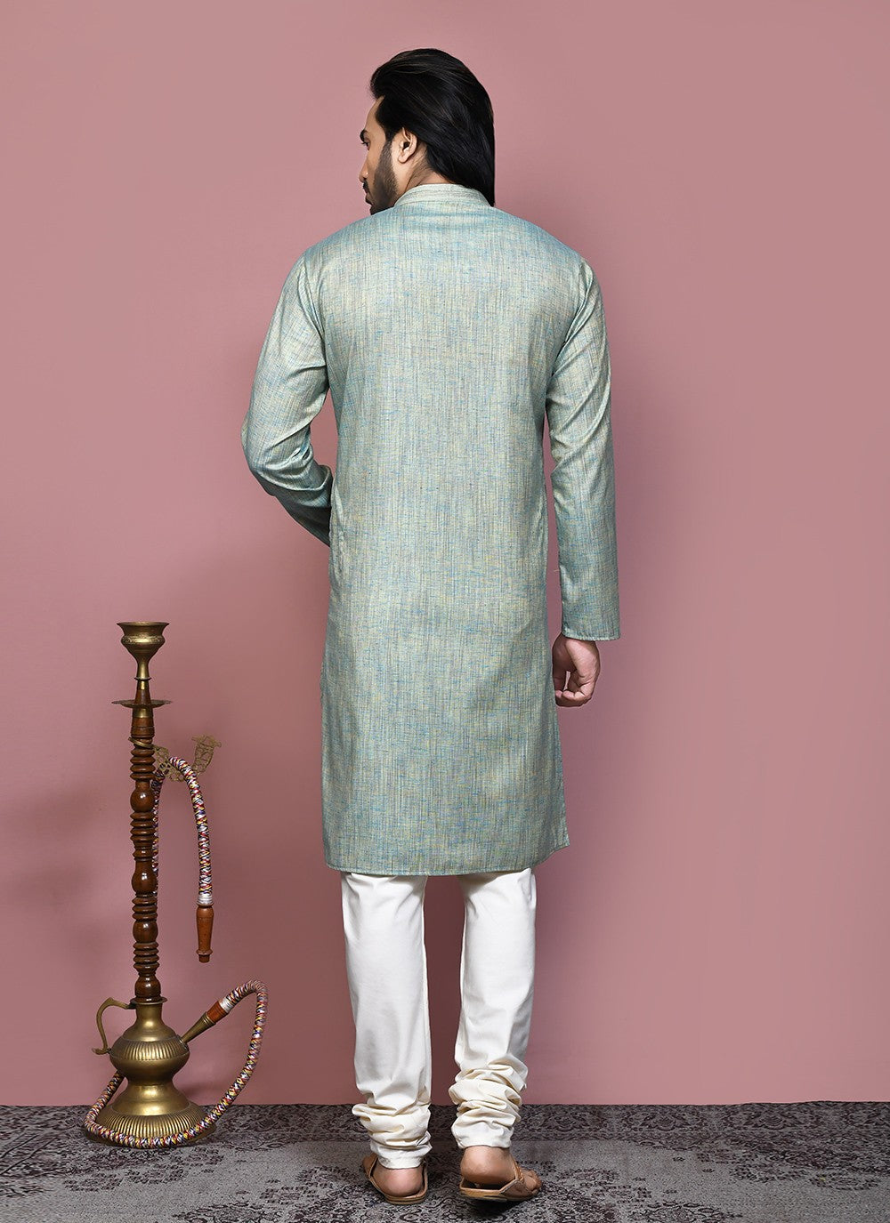 Plain Cotton Silk Green Kurta Pyjama - M7880