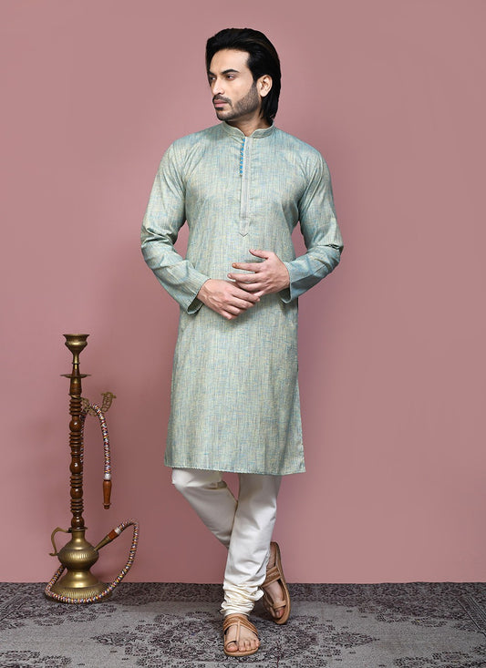 Plain Cotton Silk Green Kurta Pyjama - M7880