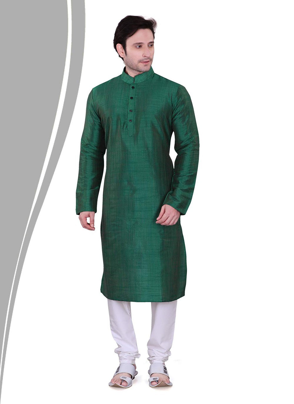 Plain Dupion Silk Green Kurta Pyjama - M2145