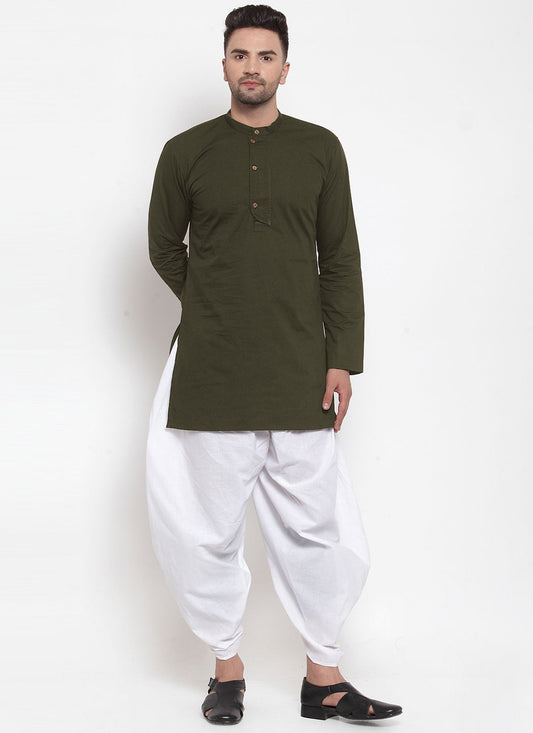 Plain Blended Cotton Green Indo Western - M4390