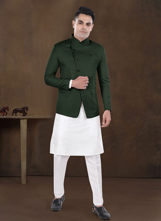 Plain Silk, Viscose Green Kurta Payjama With Jacket - M8195