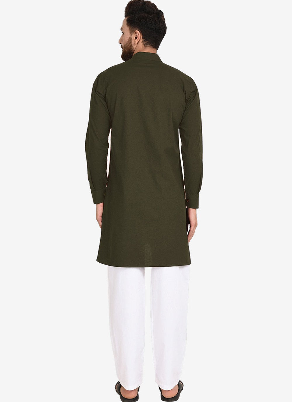 Plain Blended Cotton Green Kurta Pyjama - M4481