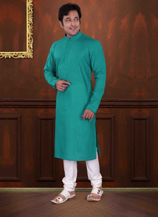 Plain Cotton Green Kurta Pyjama - M1561