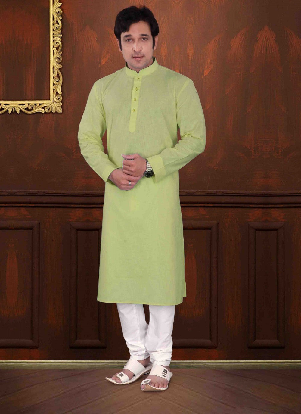 Plain Cotton Green Kurta Pyjama - M1565