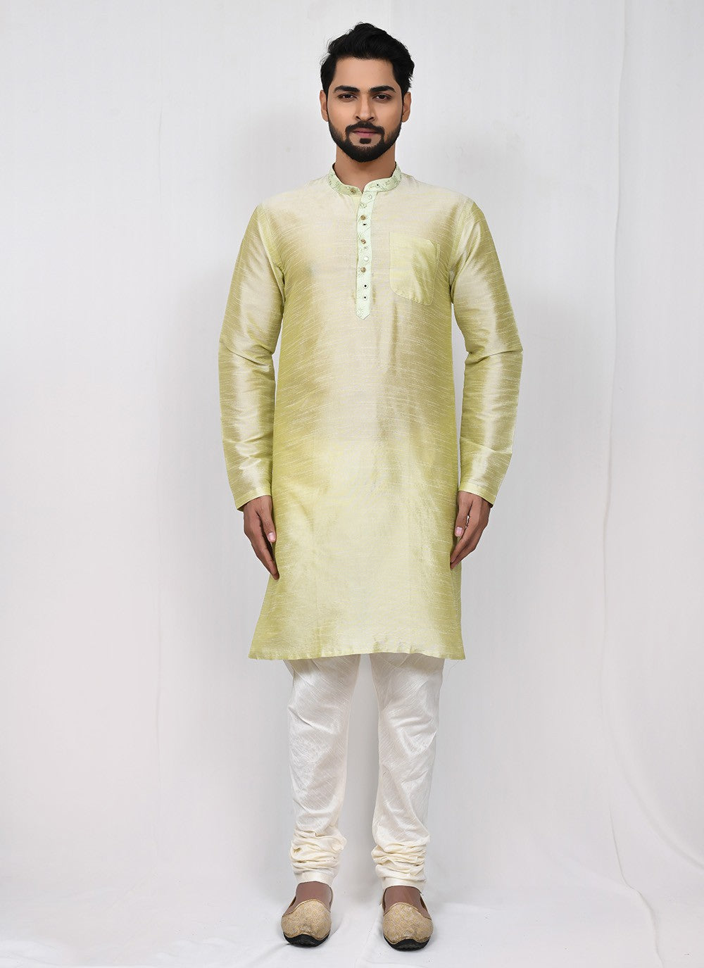 Plain Art Silk Green Kurta Pyjama - M2513