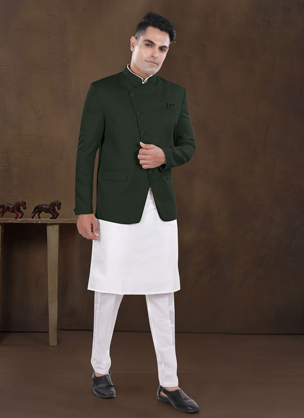 Plain Silk, Viscose Green Kurta Payjama With Jacket - M8219