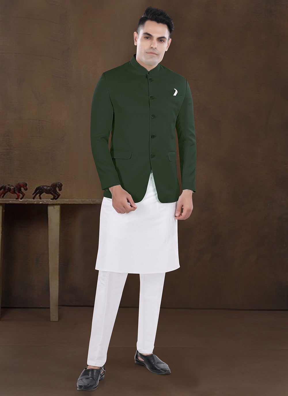 Plain Silk, Viscose Green Kurta Payjama With Jacket - M8221