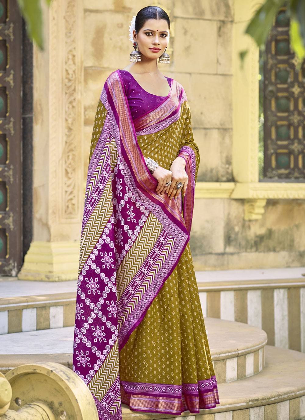 Printed Cotton Saree - S11498