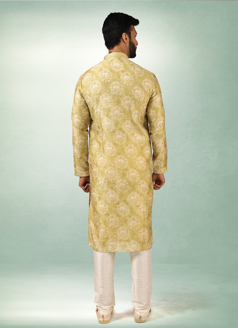 Printed Art Silk Green Kurta Pyjama - M2841