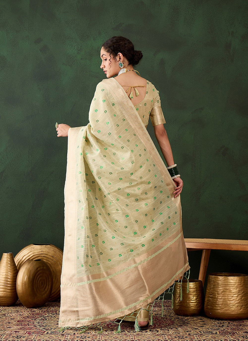 Classic Printed Khadi, Organza Saree - S8296