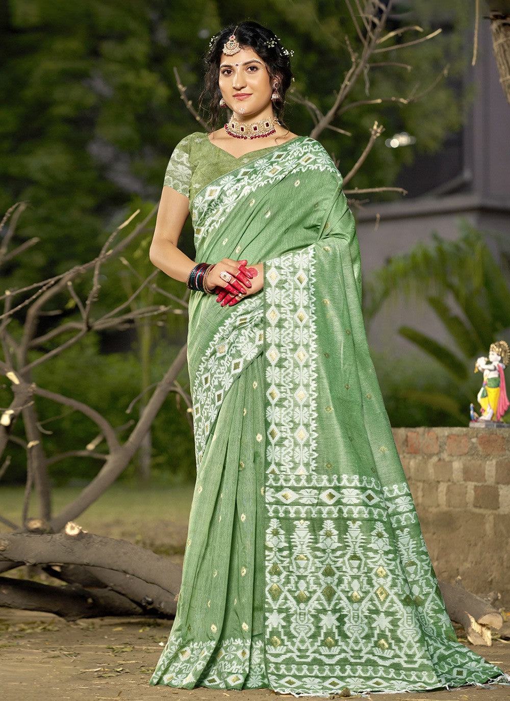 Classic Printed Cotton , Linen Saree - S9780