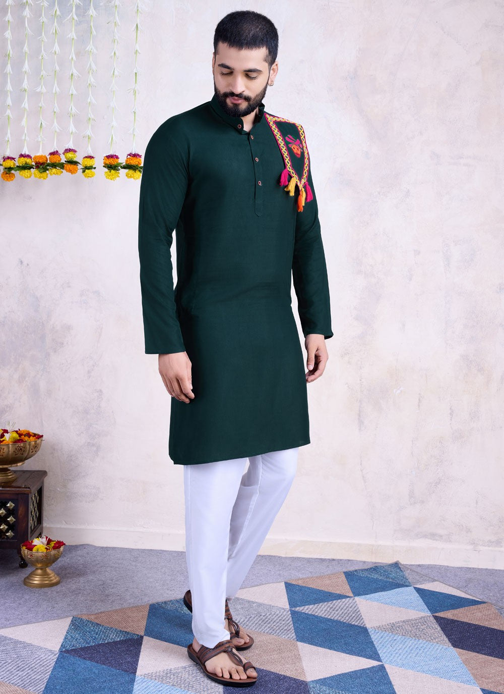 Embroidered Rayon Green Kurta - M8593