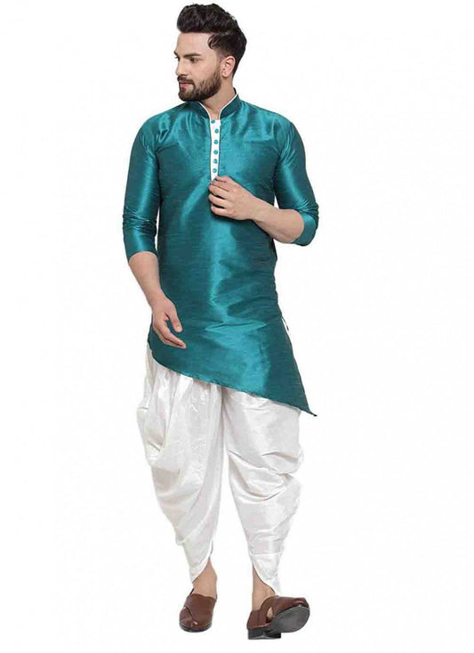 Plain Art Dupion Silk Blue Dhoti Kurta - M1556