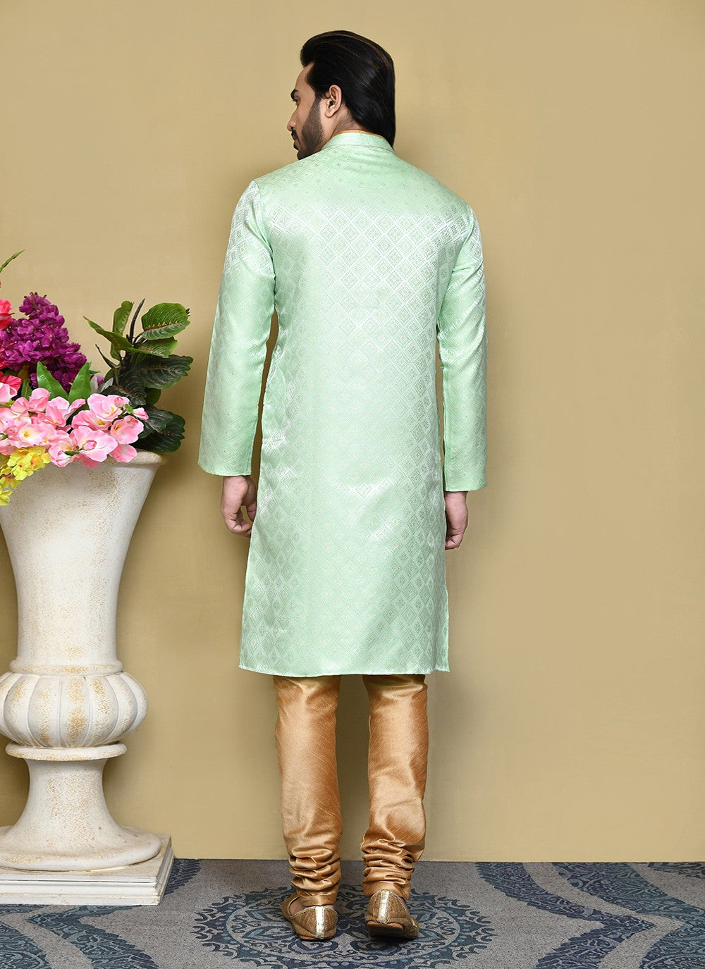 Resham Art Silk Green Kurta Pyjama - M7837