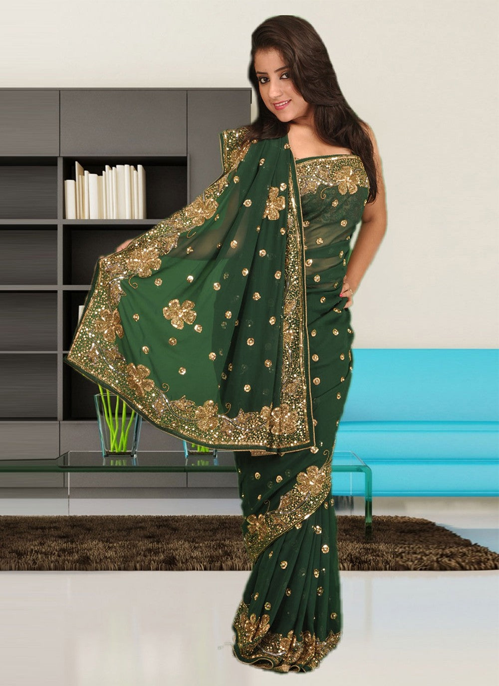 Classic Hand Embroidery Georgette Saree - S1972