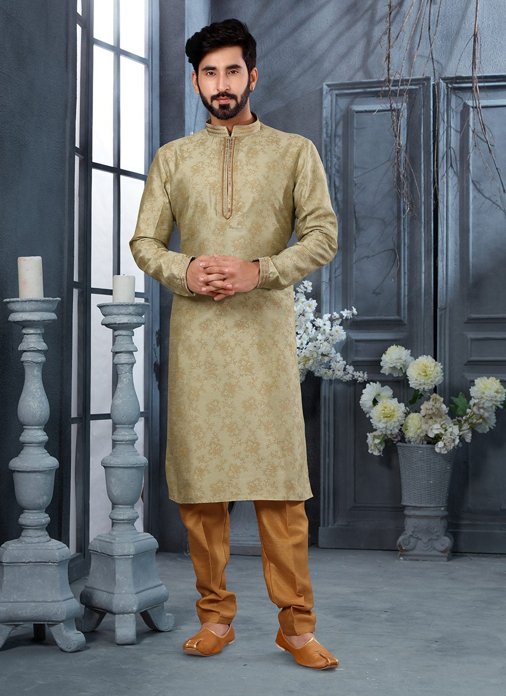 Digital Print Silk Green Kurta Pyjama - M3023