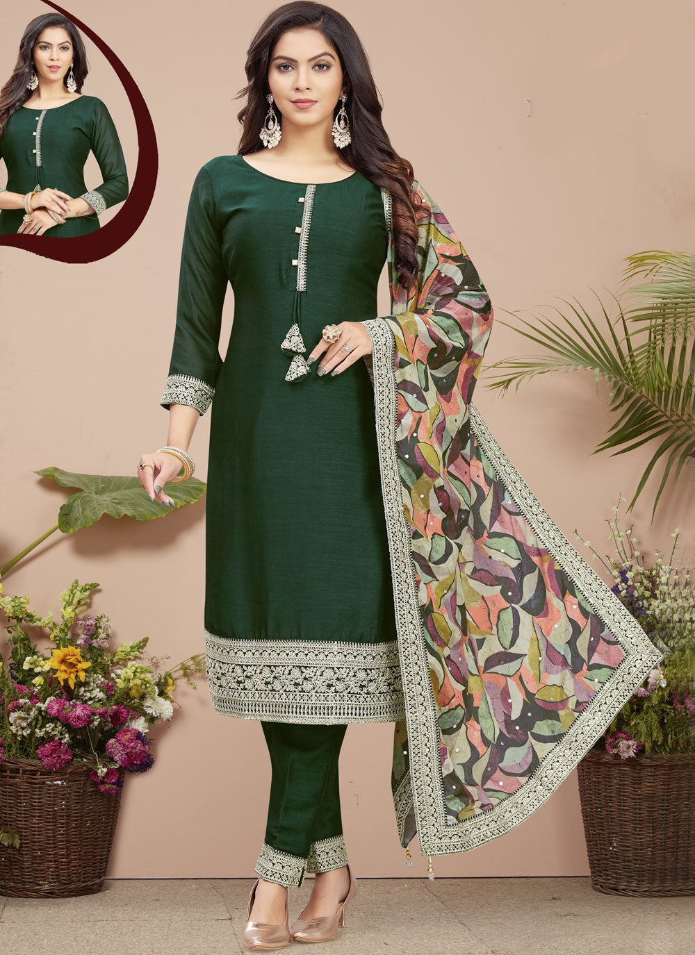 Embroidered Silk Salwar Suit - T4384