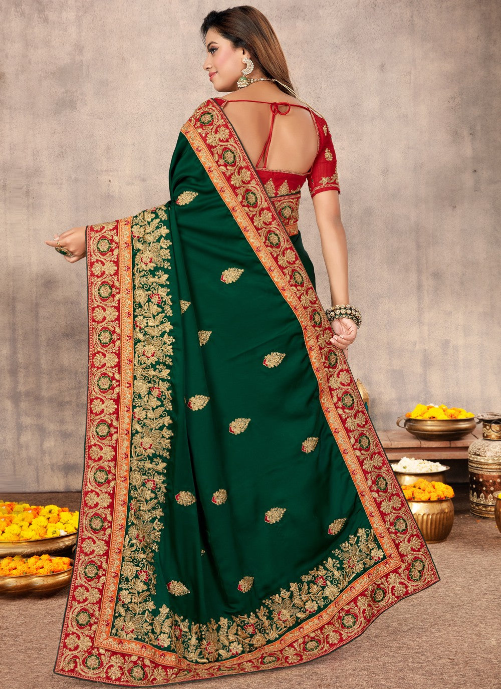 Traditional Embroidered Satin Saree - S0456