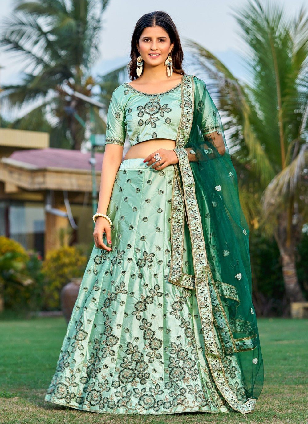 Embroidered Tafeta Silk A - Line Lehenga - L1049