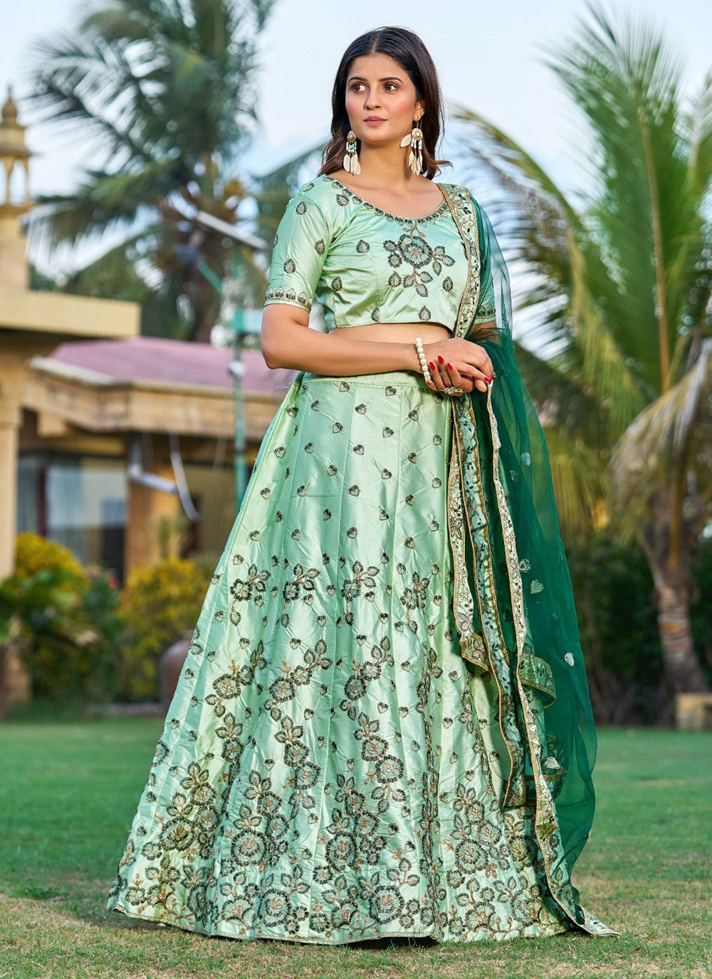 Embroidered Tafeta Silk A - Line Lehenga - L1049