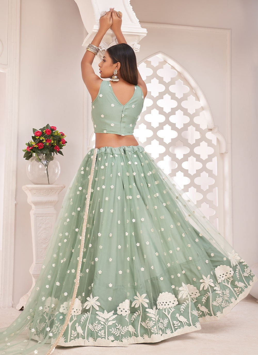 Embroidered Net A - Line Lehenga - L0597