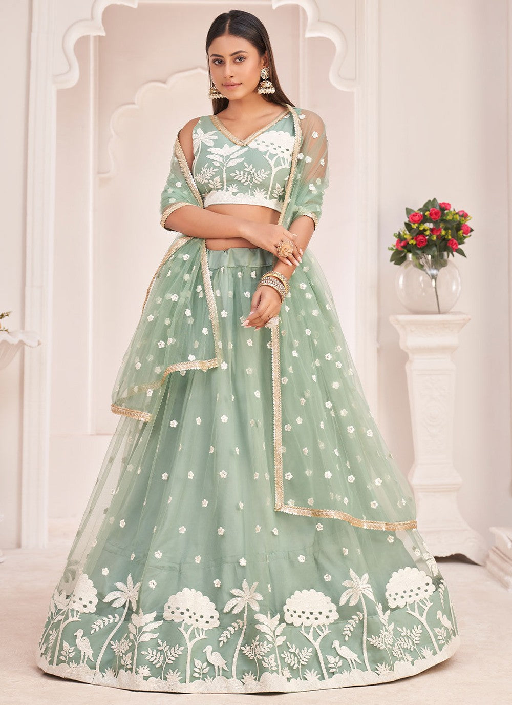 Embroidered Net A - Line Lehenga - L0597