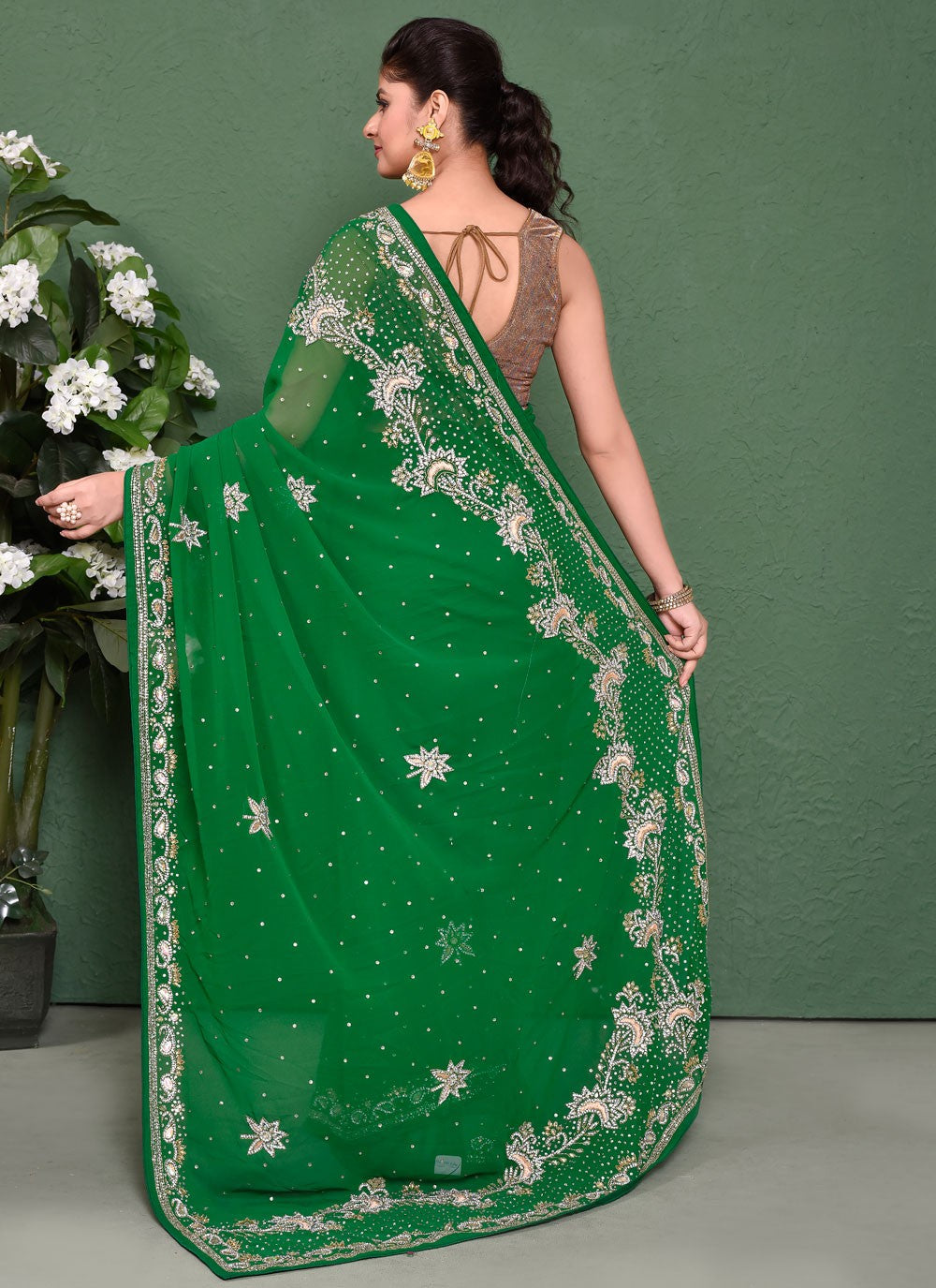 Classic Embroidered Net Saree - S7828