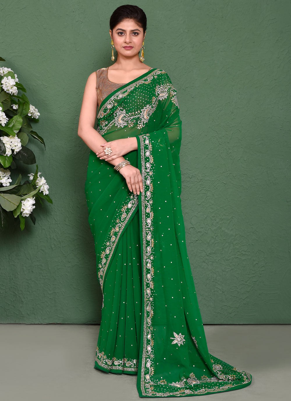 Classic Embroidered Net Saree - S7828