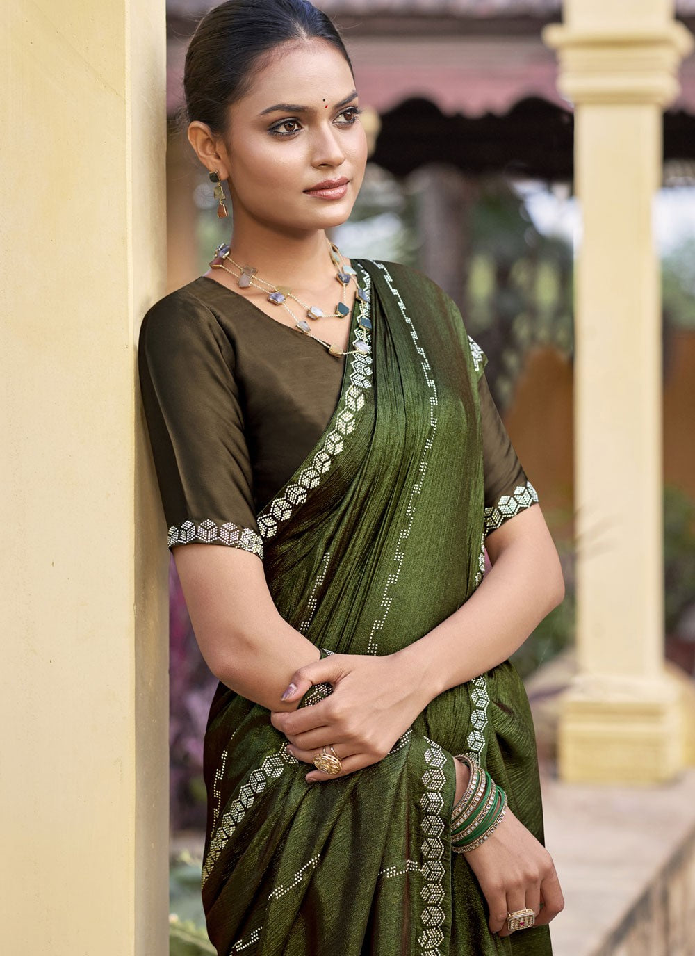 Classic Border Work Chiffon, Shimmer Saree - S9548