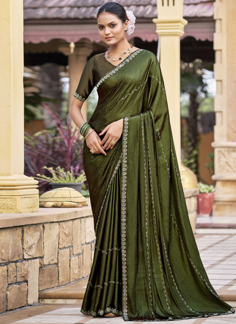 Classic Border Work Chiffon, Shimmer Saree - S9548