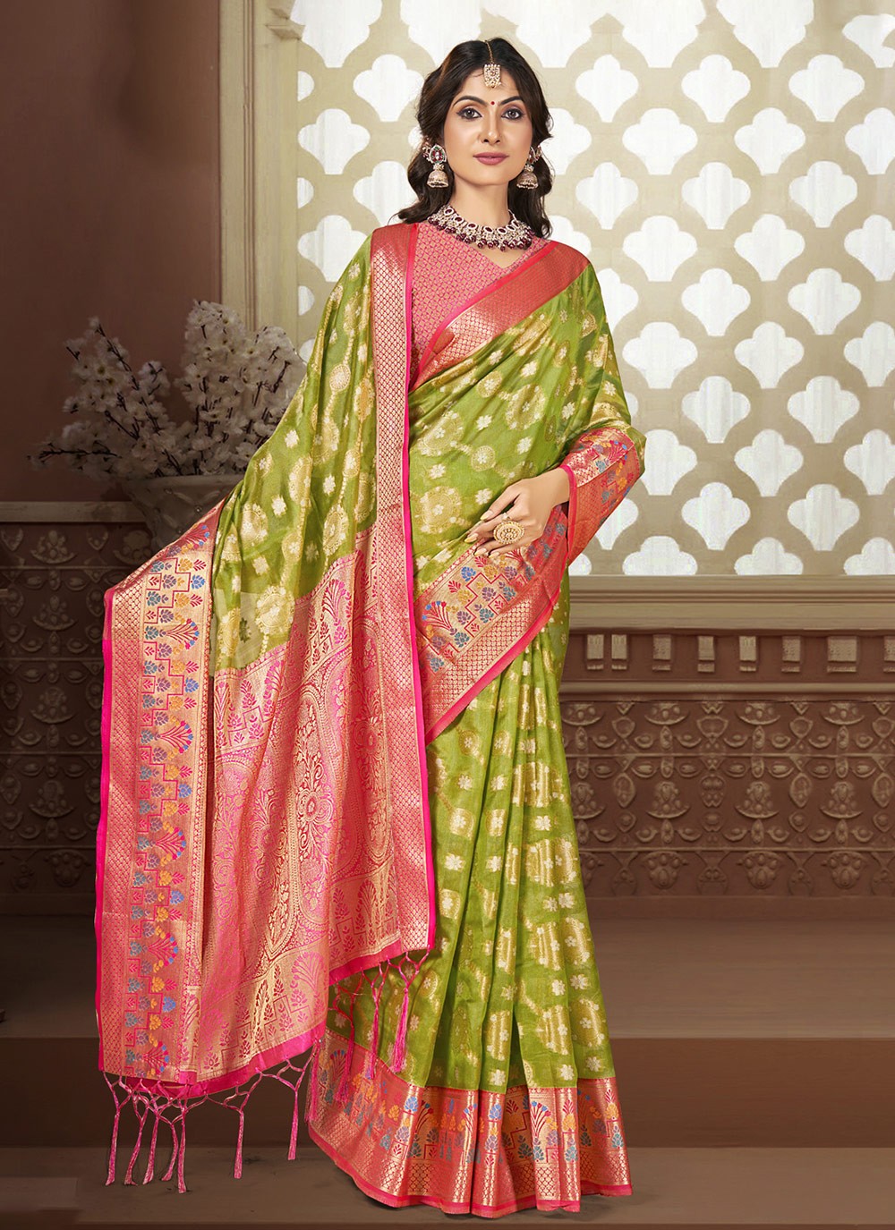 Contemporary Printed Silk Pink Saree - S11210