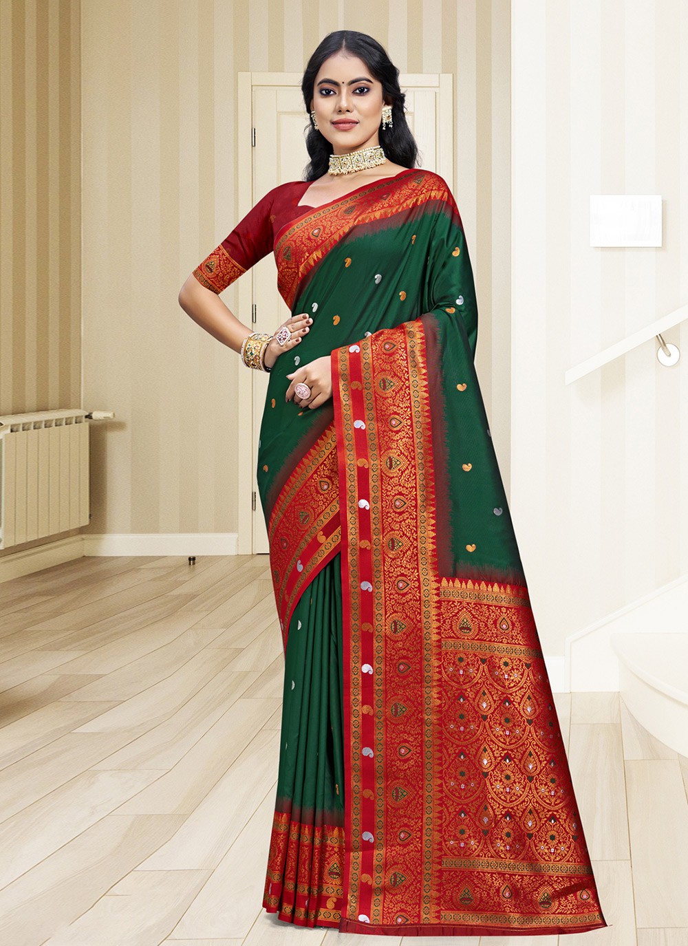 Contemporary Weaving Zari Silk Sea Green Saree - S11178