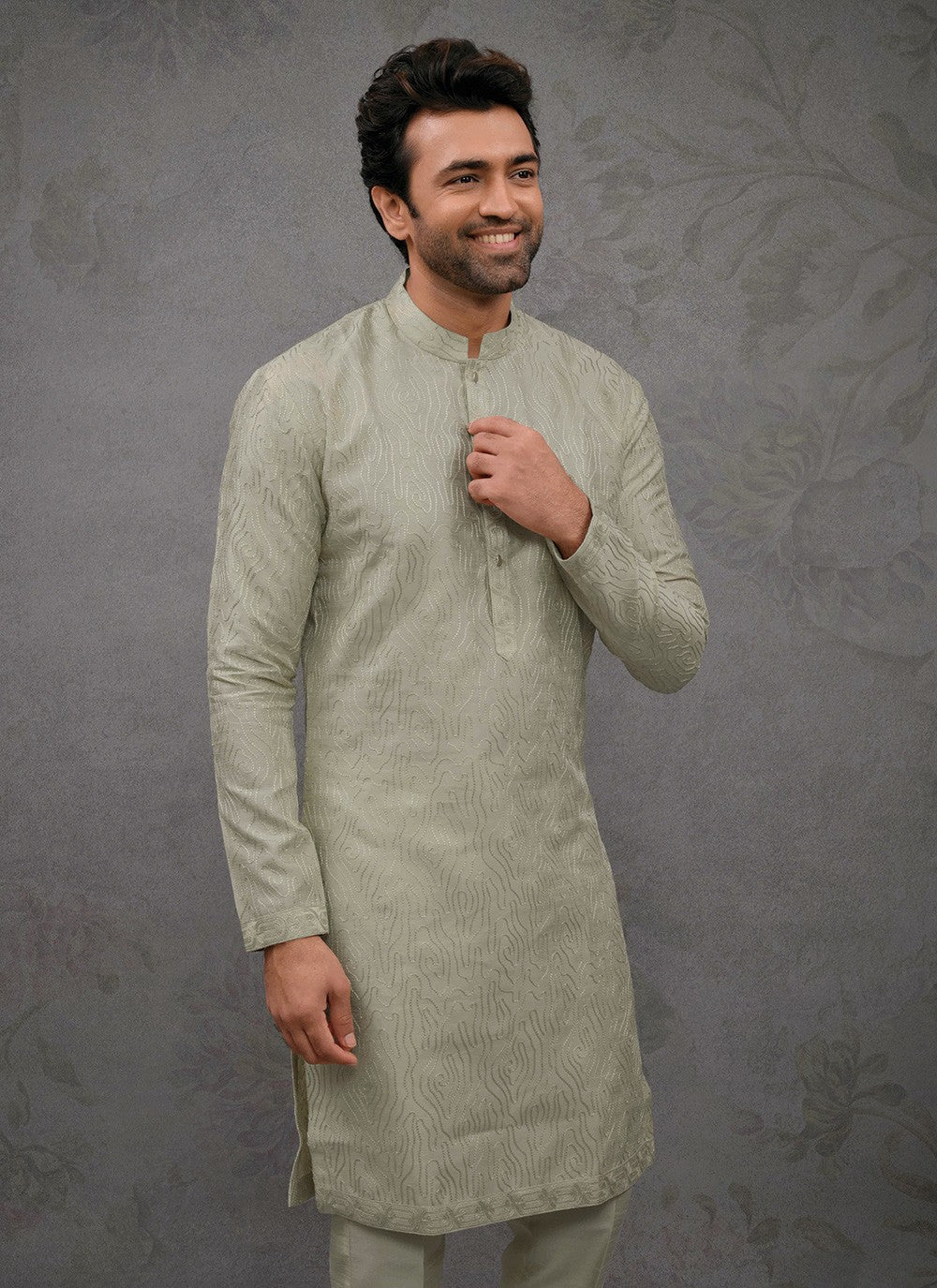 Embroidered Silk Green Kurta Pyjama - M8382