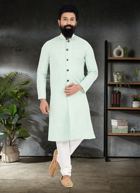 Embroidered Silk Green Kurta Pyjama - M4971