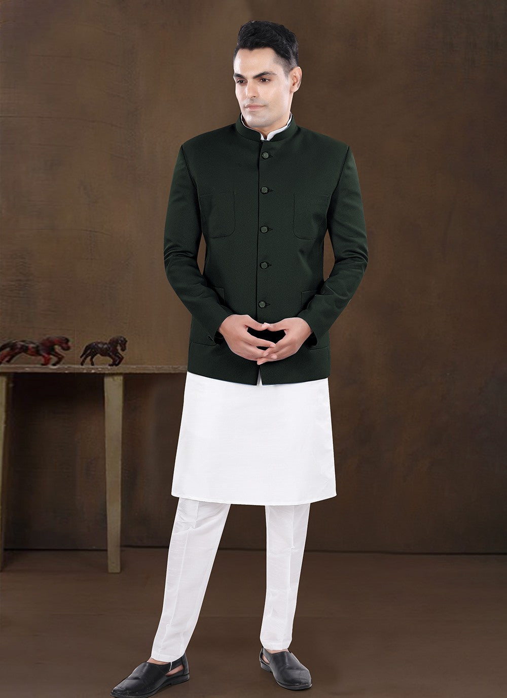 Plain Silk, Viscose Green Kurta Payjama With Jacket - M8189