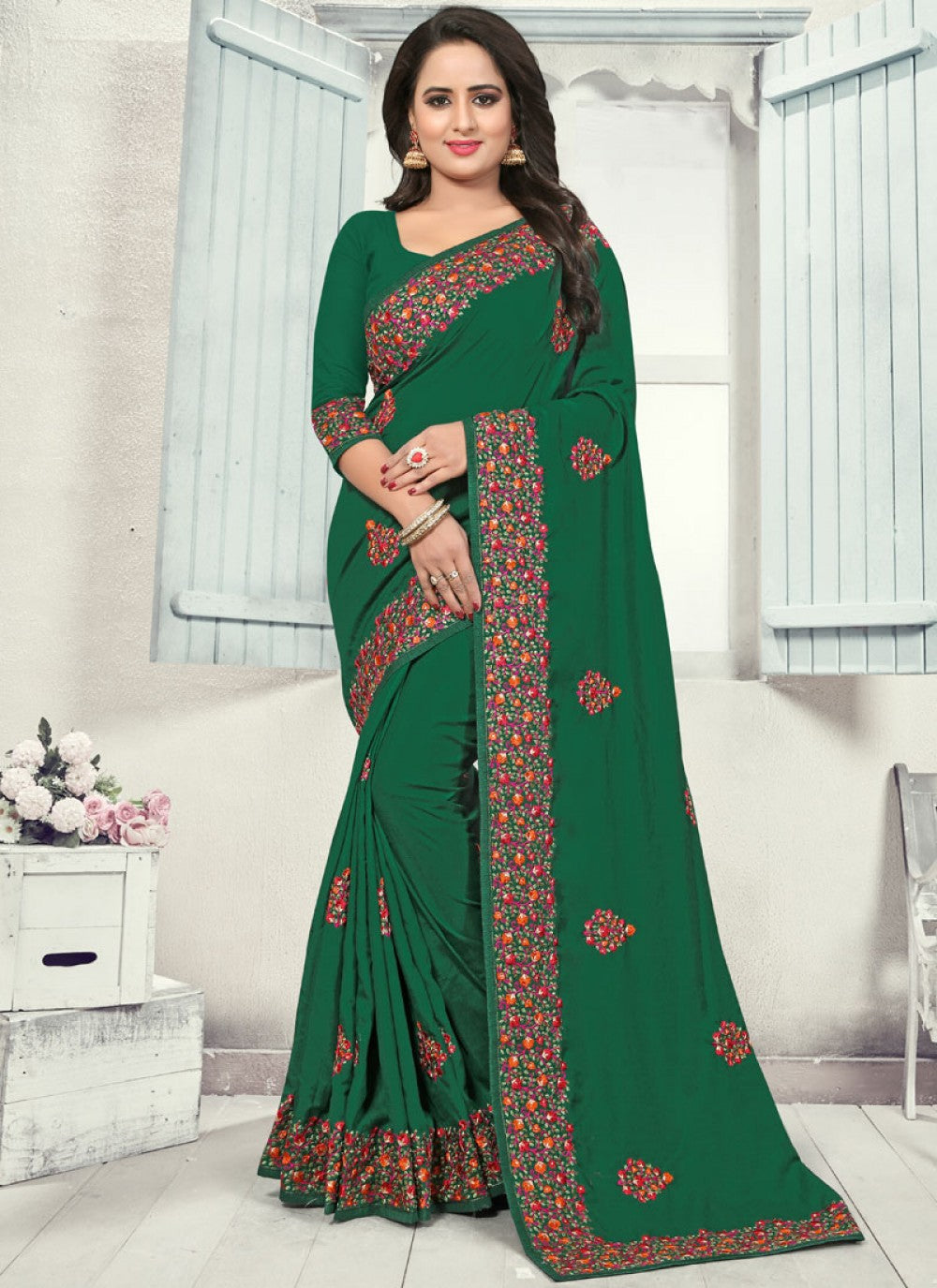 Traditional Embroidered Silk Saree - S0207